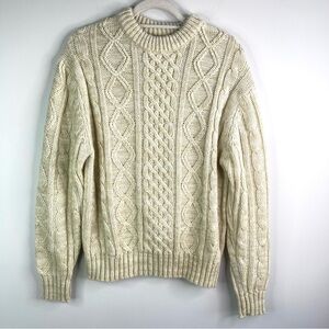Vintage Thane Men's Cream Cable Knit Crewneck Sweater Size M